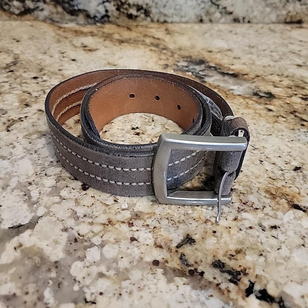 Fossil Genuine Leather Belt Mens Light Brown Silver Buckle 30/32